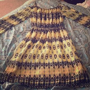 Yellow off shoulder long sleeve patterned dress
